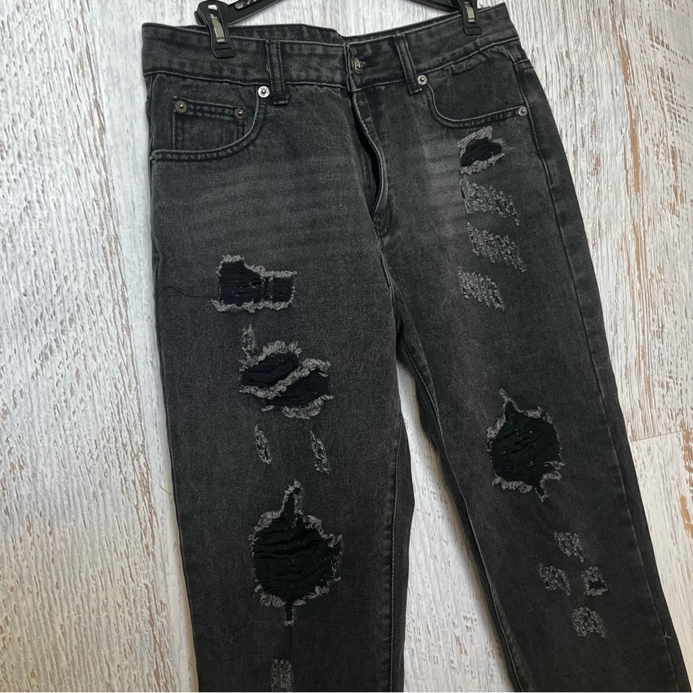 Nasty Gal Distressed Black Denim Jeans - Picture 2 of 6
